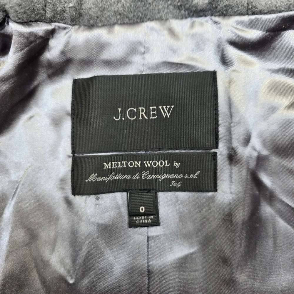 J Crew Duffle Coat Womens XS 0‎ Grey Melton Wool Italy Hood Toggle Peacoat